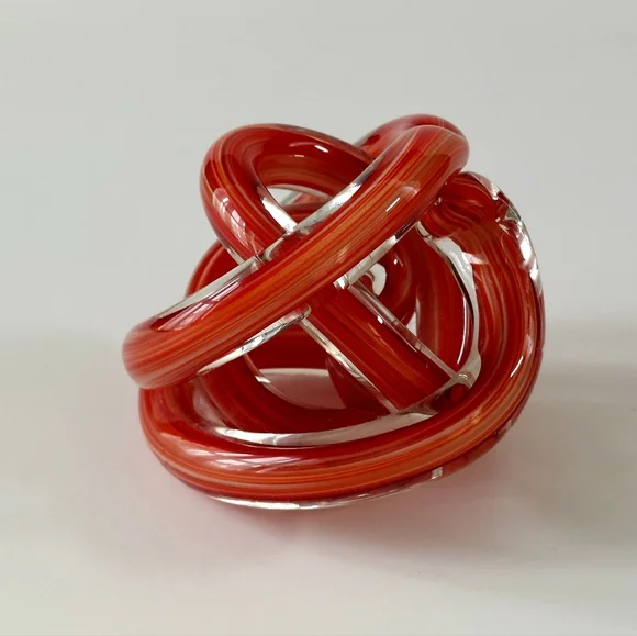 Red Swirl Infinity Knot Glass Sculpture Modern Art Paperweight - Picture 10 of 10